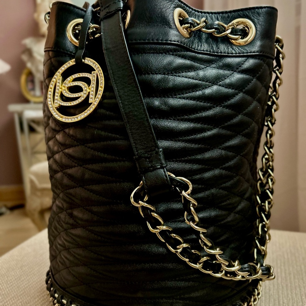 Bebe Black Quilted Leather Bucket Bag